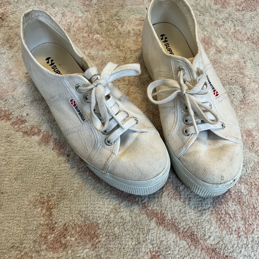 Superga Women's White Canvas Platform Sneakers